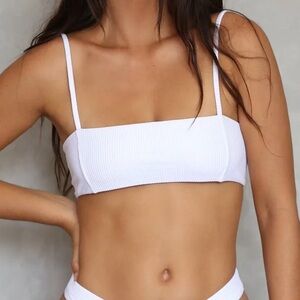 Skin by Same White Bandeau Bikini Top with Long Tie Straps
